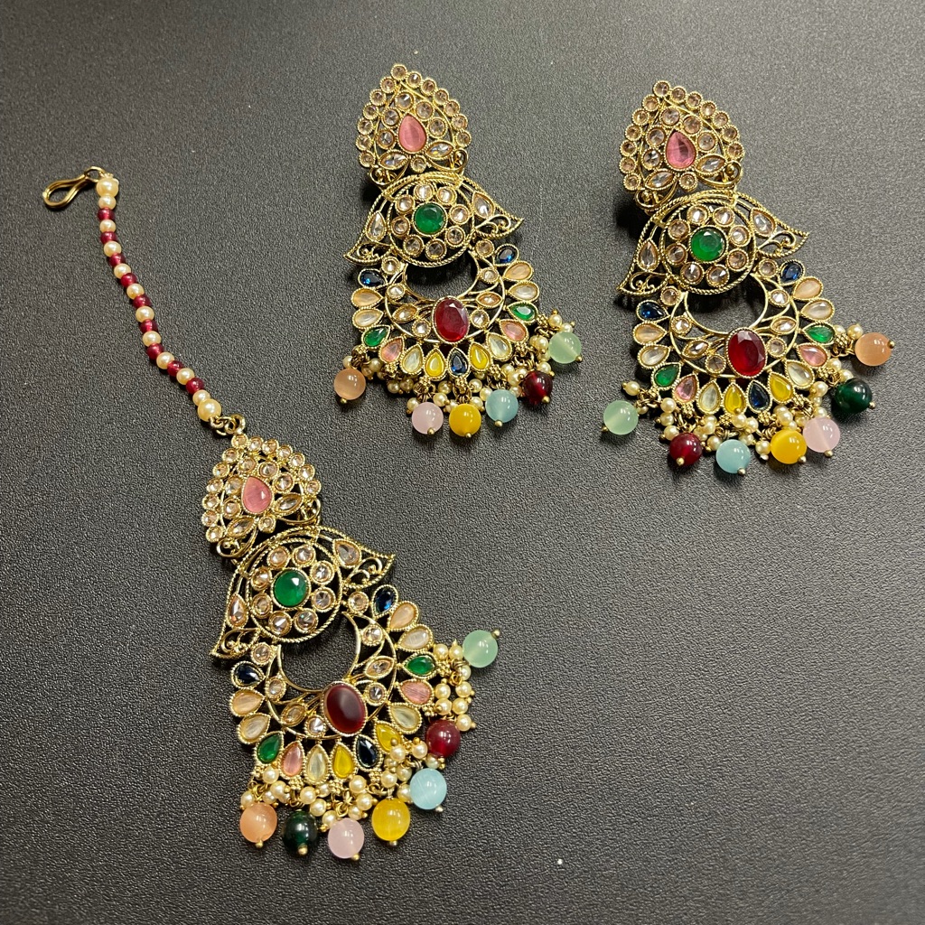 Gorgeous Multi Color Earring Tikka Set